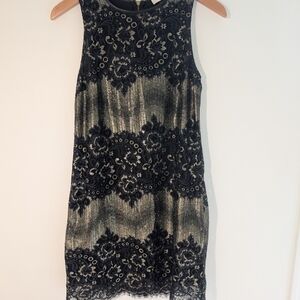 Oasis Black and Gold Lace Mini Dress